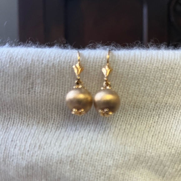 Veronese 925 & Gold Ball Drop Earrings: Brushed Vermeil Dangle Earrings - Picture 2 of 14